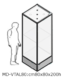 Vetrina espositiva ad isola linea ARGURION  "telaio in alluminio". cm 80x80x200h